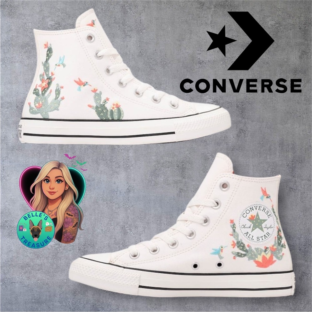 Converse Chuck Taylor Succulents High-Top Vintage White Women's 6 Kid's 4 Bird